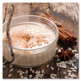 Baked rice pudding sprinkled with cinnamon