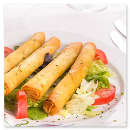 Crispy sigara böreği filled with feta and herbs