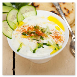 Cacık yogurt dip with cucumber and mint