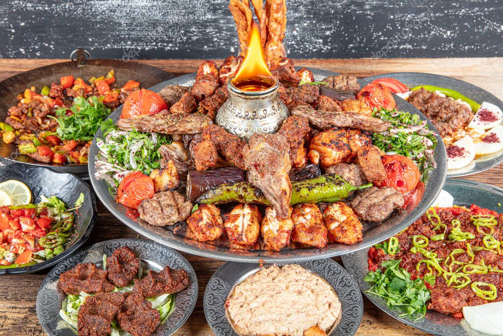 Mixed grill platter with kebabs